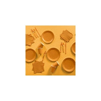 Plastic bestek oranje mes en vork 24 stuks