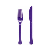 Plastic bestek paars mes en vork 24 stuks