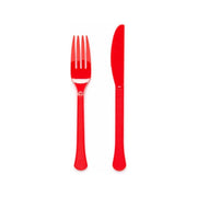 Plastic bestek rood mes en vork 24 stuks