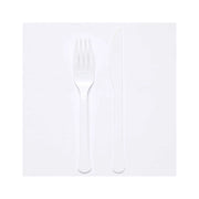 Plastic bestek wit mes en vork 24 stuks