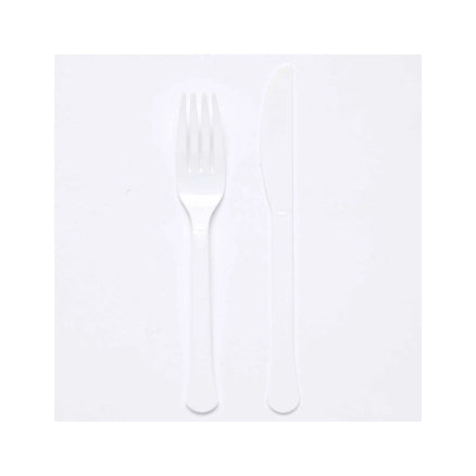 Plastic bestek wit mes en vork 24 stuks
