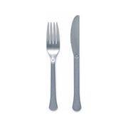 Plastic bestek zilver mes en vork 24 stuks