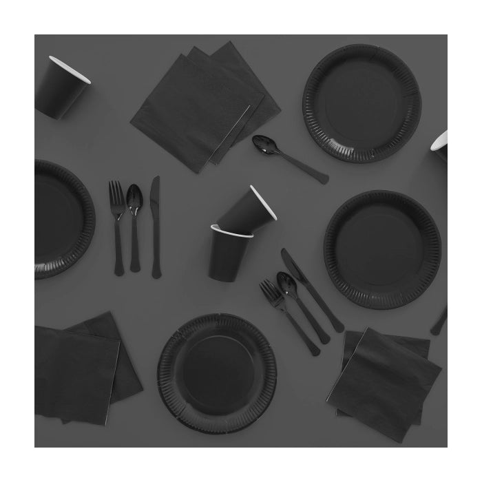 Plastic bestek zwart mes en vork 24 stuks