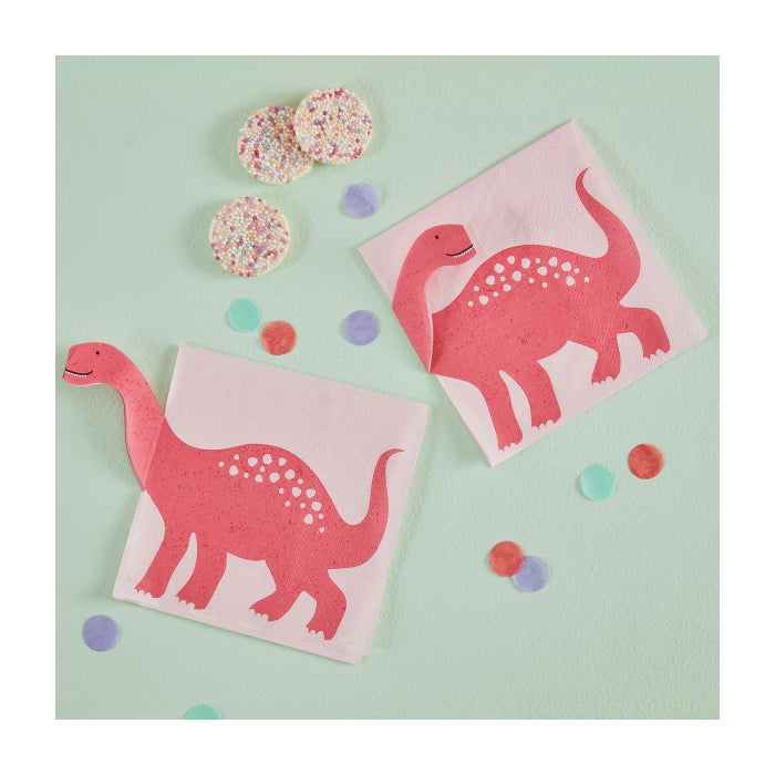 Roze dinosaurus servetten 16 stuks 33x33cm