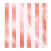 Servetten Rosé goud met wit gestreept - 16 stuks