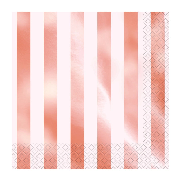 Servetten Rosé goud met wit gestreept - 16 stuks