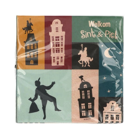 Servetten 'Welkom Sint & Piet' 33x33cm - 20 stuks