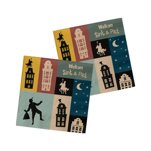 Servetten 'Welkom Sint & Piet' 33x33cm - 20 stuks