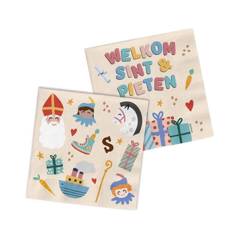Servetten 'Welkom Sint & Pieten' - Sint en Pieten - 12,5 x 12,5 cm - 20 stuks