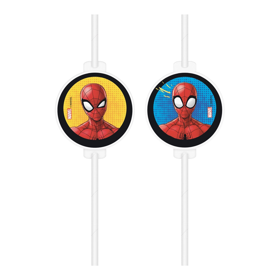 Spiderman papieren rietjes 4 stuks met afbeelding