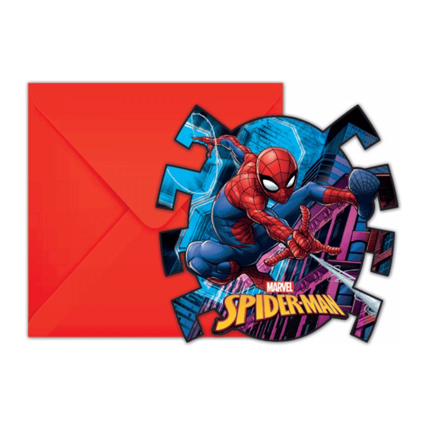 Spiderman uitnodigingen met envelop, 6 stuks