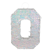 St. Piñata cijfer '0' holografisch zilver (40 x 28 x 8 cm)