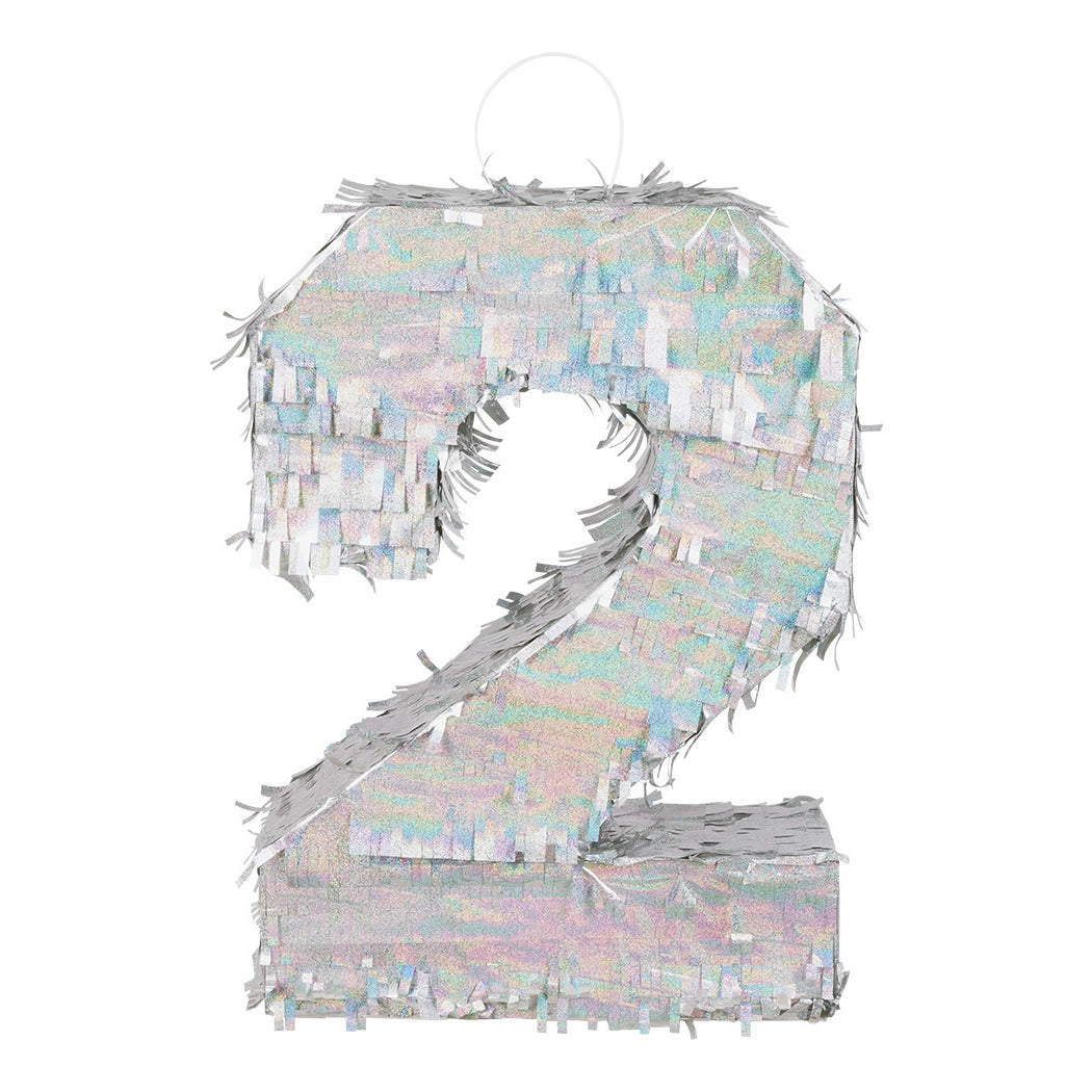St. Piñata cijfer '2' holografisch zilver (40 x 28 x 8 cm)