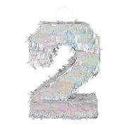 St. Piñata cijfer '2' holografisch zilver (40 x 28 x 8 cm)