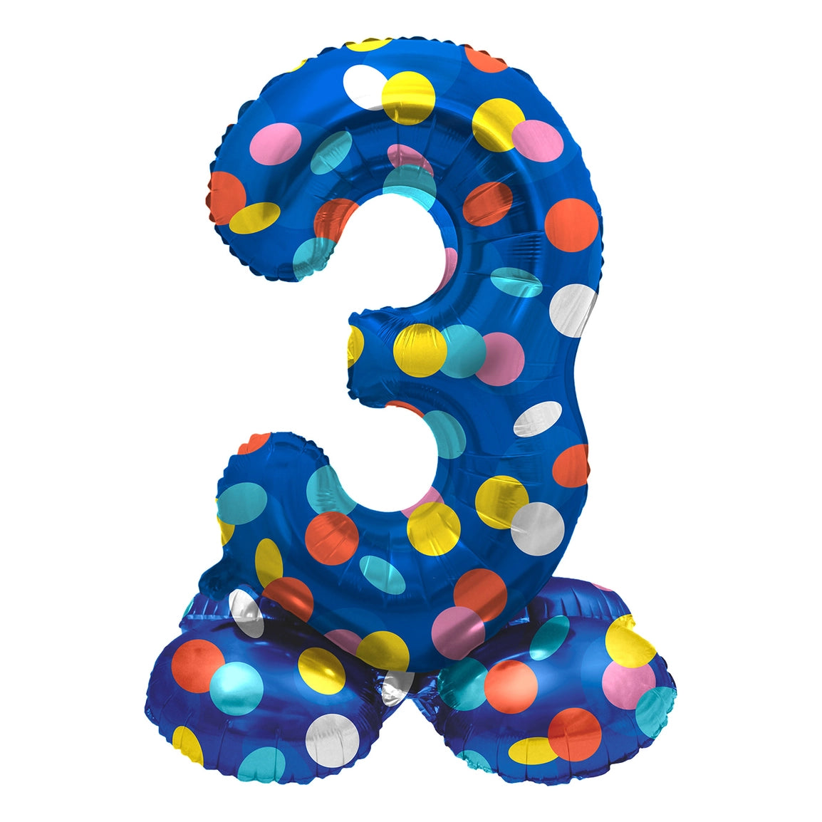 Staande Folieballon Cijfer 3 Colorful Dots - 72 cm