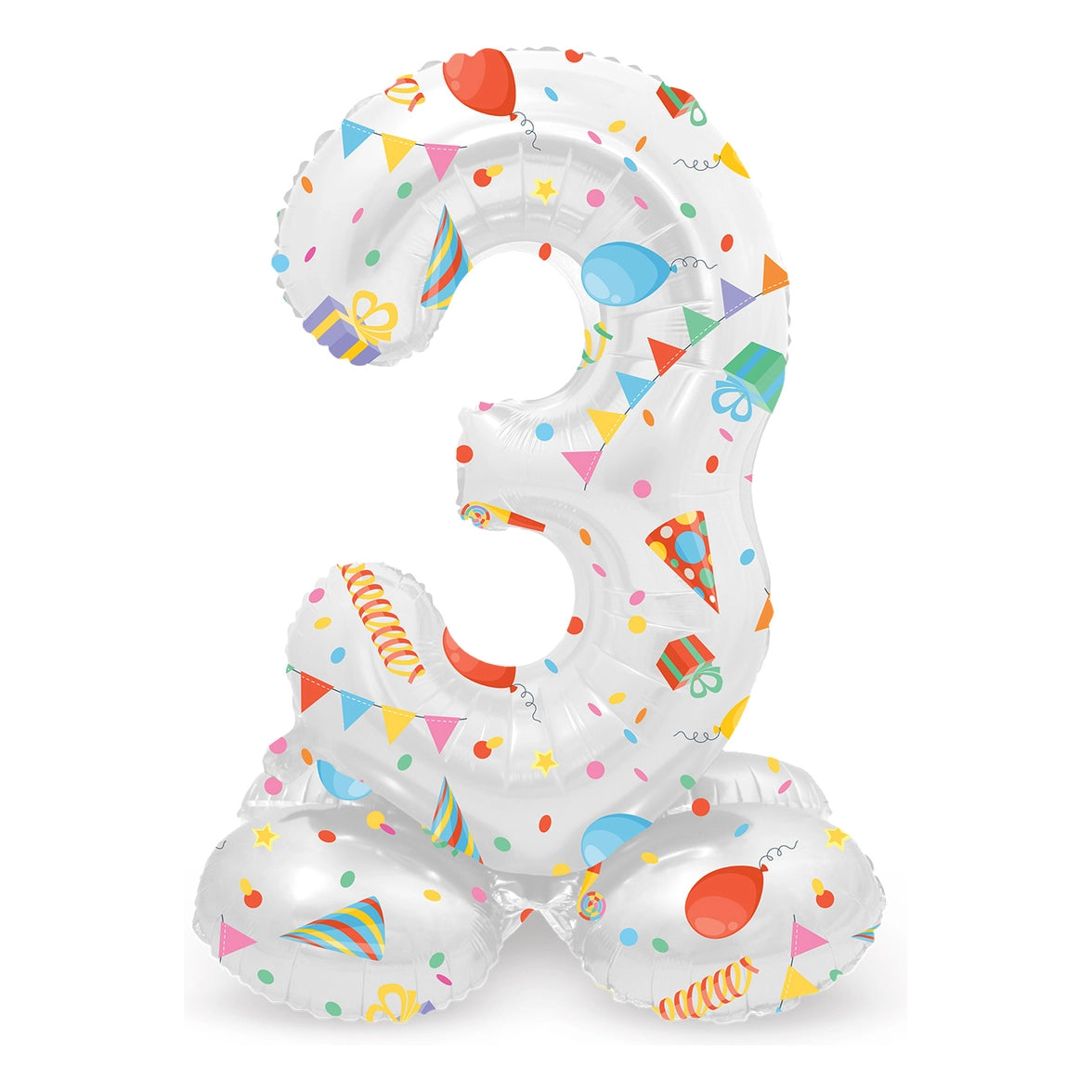 Staande Folieballon Cijfer 3 Joyful Party - 41 cm