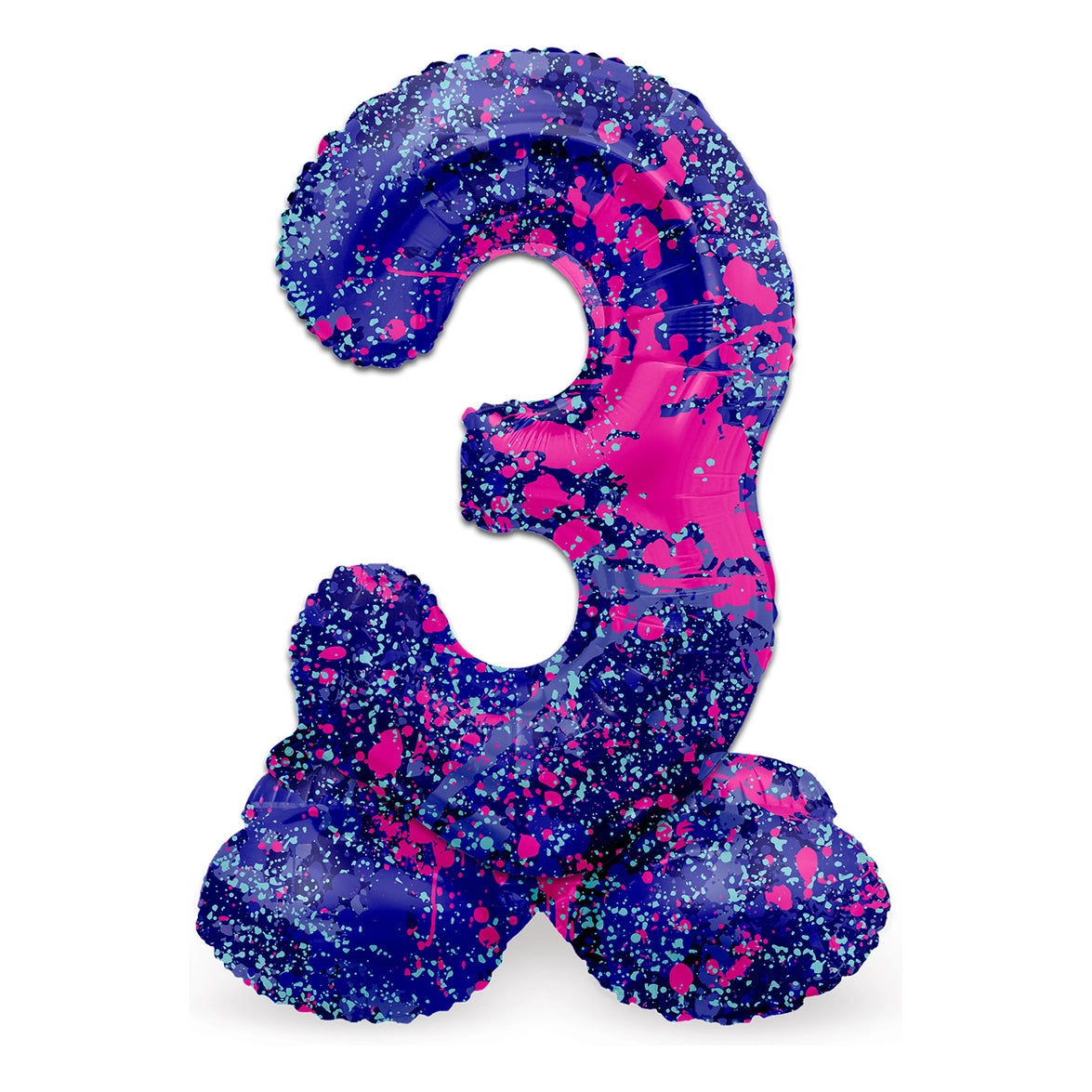 Staande Folieballon Cijfer 3 Paint Splash - 72 cm
