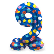 Staande Folieballon Cijfer 9 Colorful Dots - 72 cm