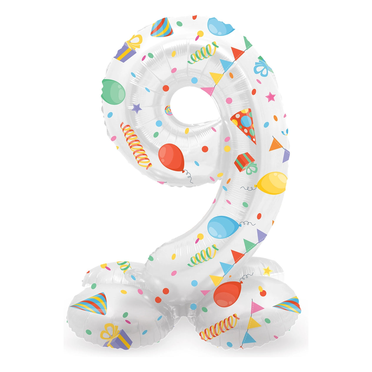 Staande Folieballon Cijfer 9 Joyful Party - 41 cm