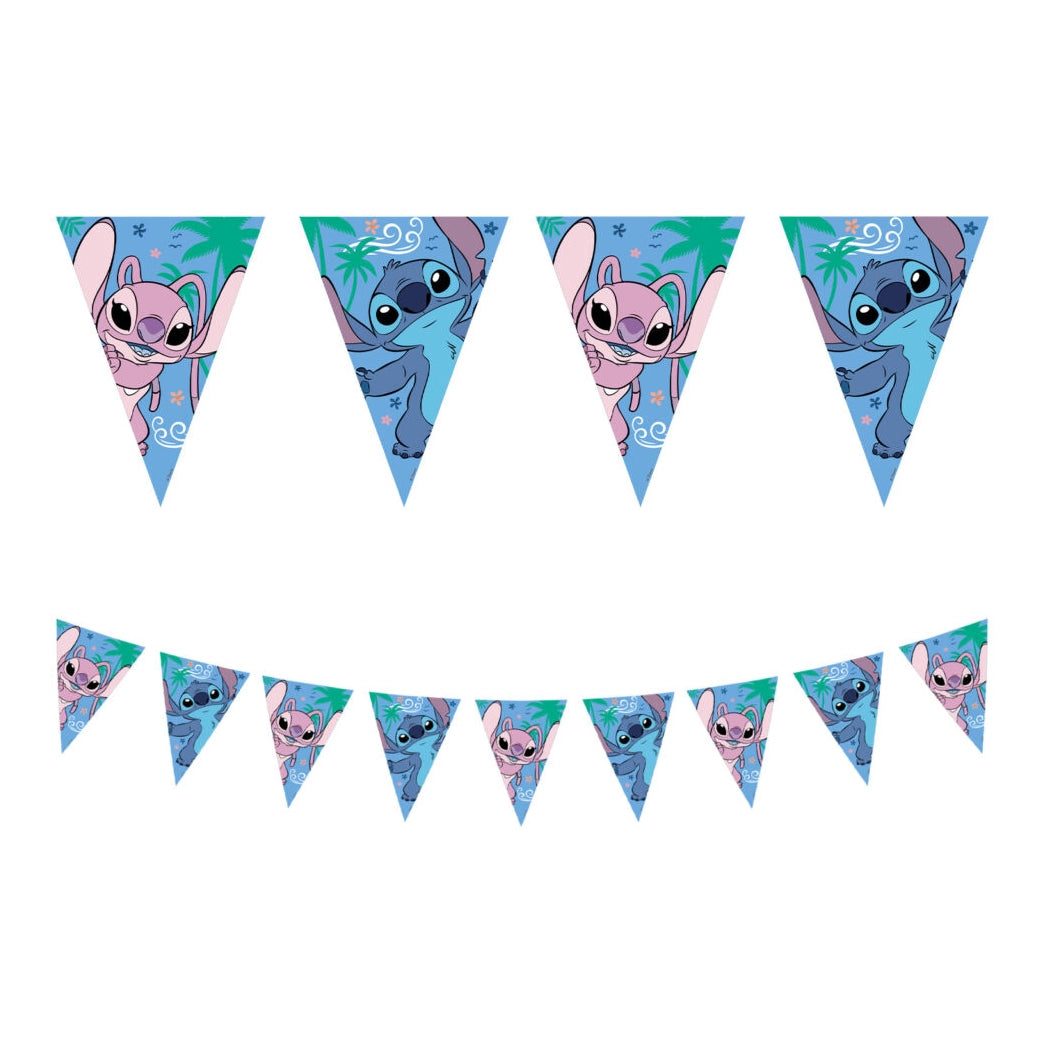 Stitch versiering met ballonnen slingers en tropische decoratie Stitch versiering met ballonnen slingers en tropische decoratie