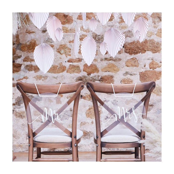 Stoelbordjes Mr & Mrs acryl 30cm | Stoeldecoratie Mr & Mrs acryl 30cm