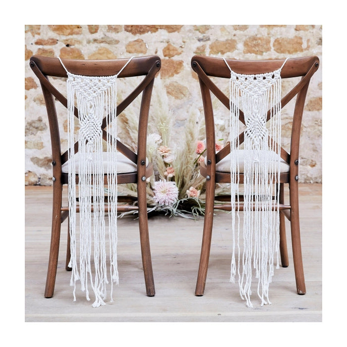 Stoeldecoratie Macrame bruiloft A touch of pampus 2 stuks 65cm