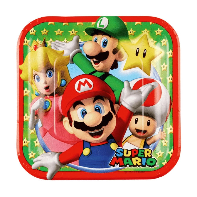 Super Mario papieren bordjes 18x18cm, 8 stuks