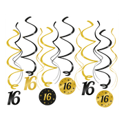 Swirl draaislinger 16 jaar goud zwart 12 stuks