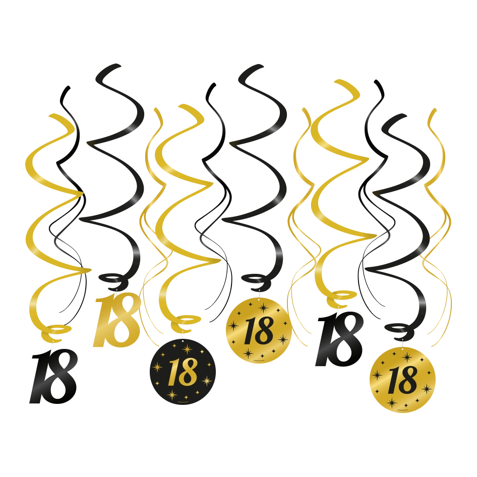 Swirl draaislinger 18 jaar goud zwart 12 stuks