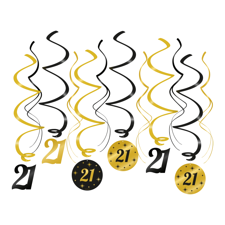 Swirl draaislinger 21 jaar goud zwart 12 stuks