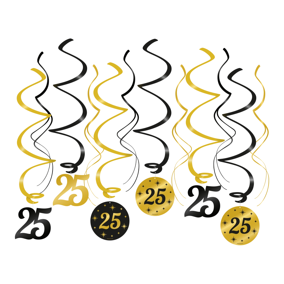 Swirl draaislinger 25 jaar goud zwart 12 stuks