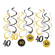 Swirl draaislinger 40 jaar goud zwart 12 stuks
