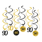 Swirl draaislinger 90 jaar goud zwart 12 stuks