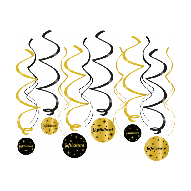 Swirl draaislinger Gefeliciteerd goud zwart 12 stuks