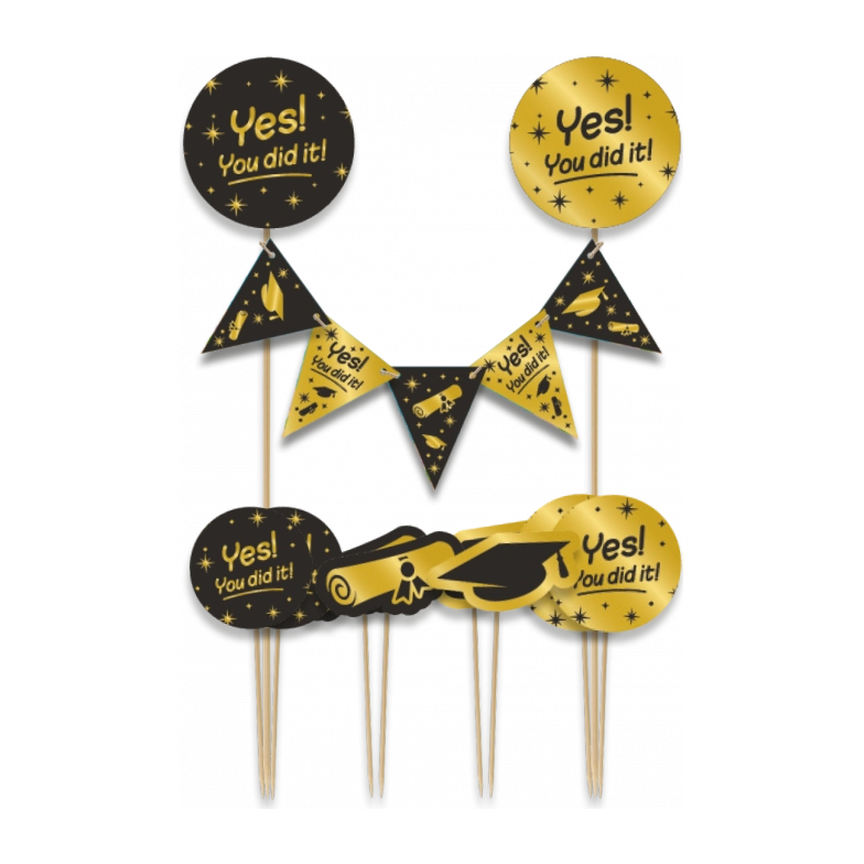 Taart decoratie Yes You did it Goud Zwart