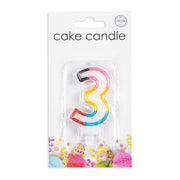 Taartkaarsje multikleur cijfer 3