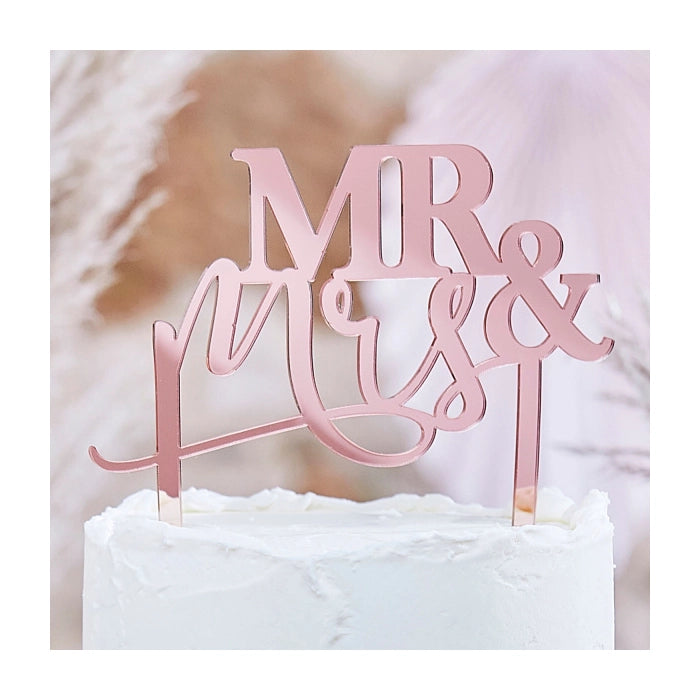 Taarttopper Mr & Mrs Rose Goud 16x15cm