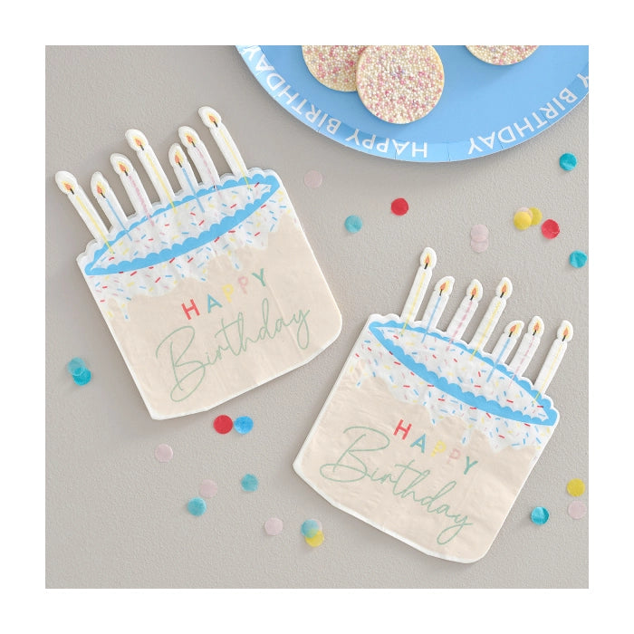 Taartvorm Happy Birthday servetten Mix it Up party collectie 16 stuks