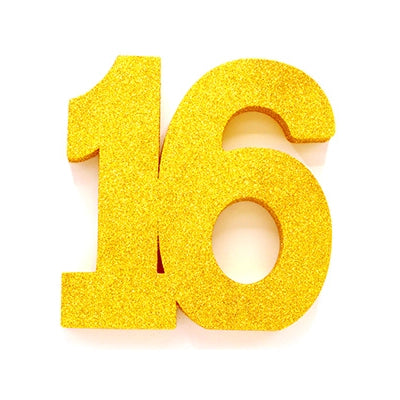 Tafeldecoratie glitter goud cijfer 16