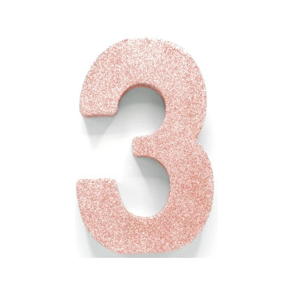 Tafeldecoratie glitter rosé goud cijfer 3