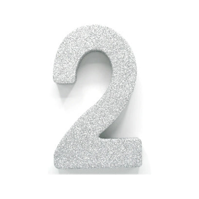 Tafeldecoratie glitter zilver cijfer 2