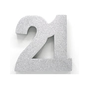 Tafeldecoratie glitter zilver cijfer 21