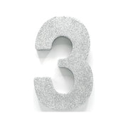 Tafeldecoratie glitter zilver cijfer 3