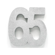 Tafeldecoratie glitter zilver cijfer 65
