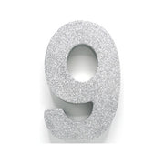 Tafeldecoratie glitter zilver cijfer 9