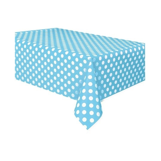 Tafelkleed licht blauw met stippen 137x274cm