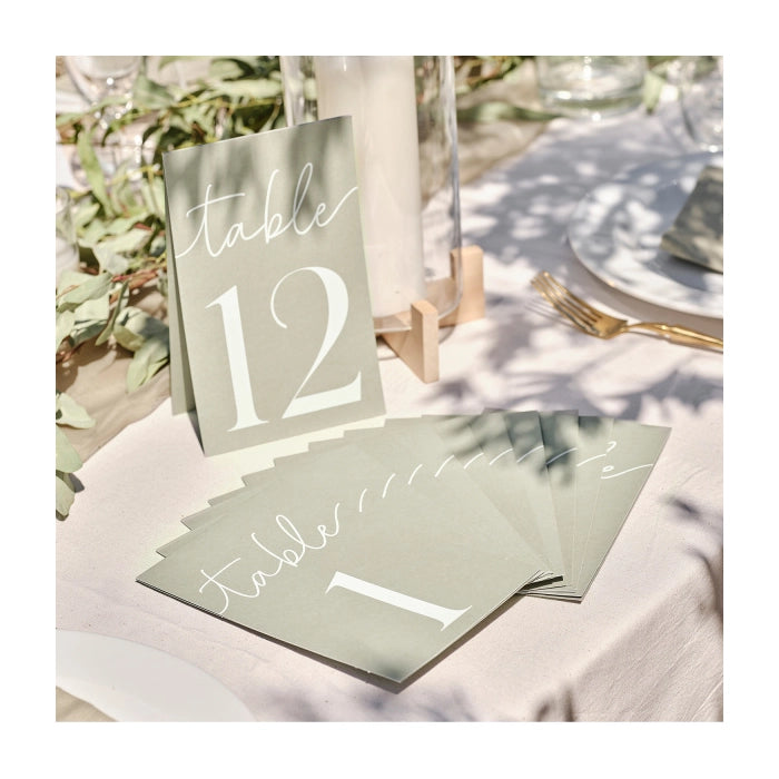 Tafelnummers 1-12 Sage Wedding