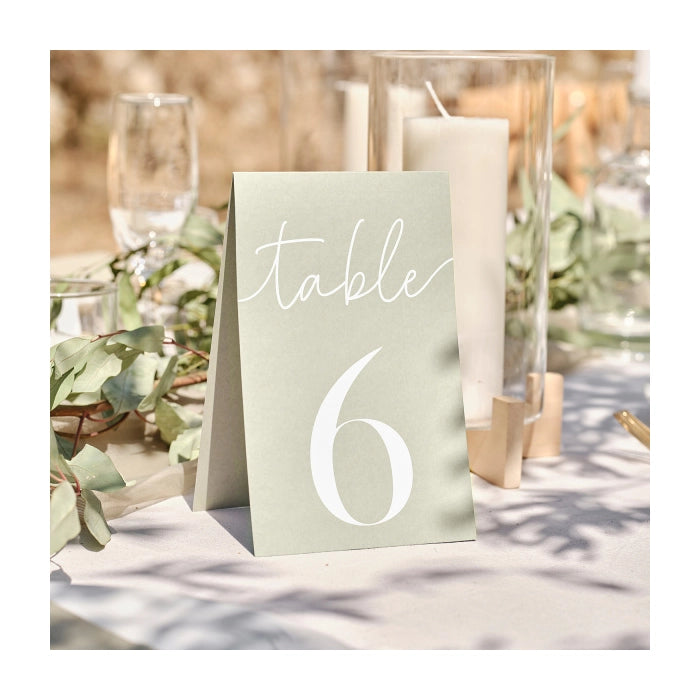 Tafelnummers 1-12 Sage Wedding