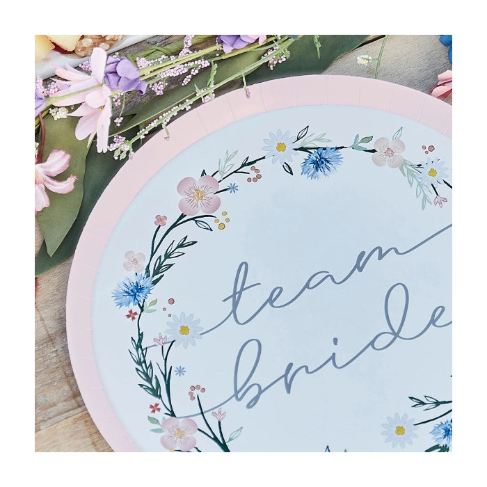Team Bride papieren borden Floral 8 stuks 25cm