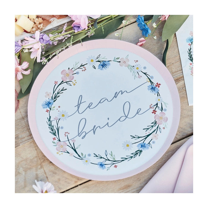 Team Bride papieren borden Floral 8 stuks 25cm